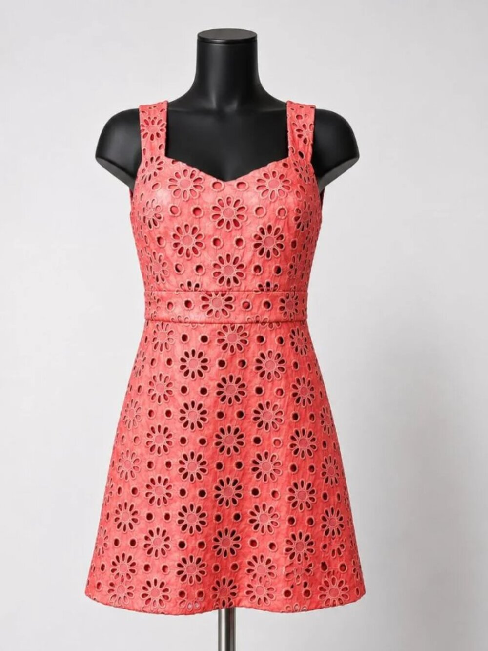 Anthropologie Maeve Effie Shimmer Crochet Eyelet Mini Dress Pink Coral 10